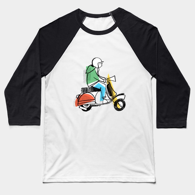 Retro Scooter, Classic Scooter, Scooterist, Scootering, Scooter Rider, Mod Art Baseball T-Shirt by Scooter Portraits